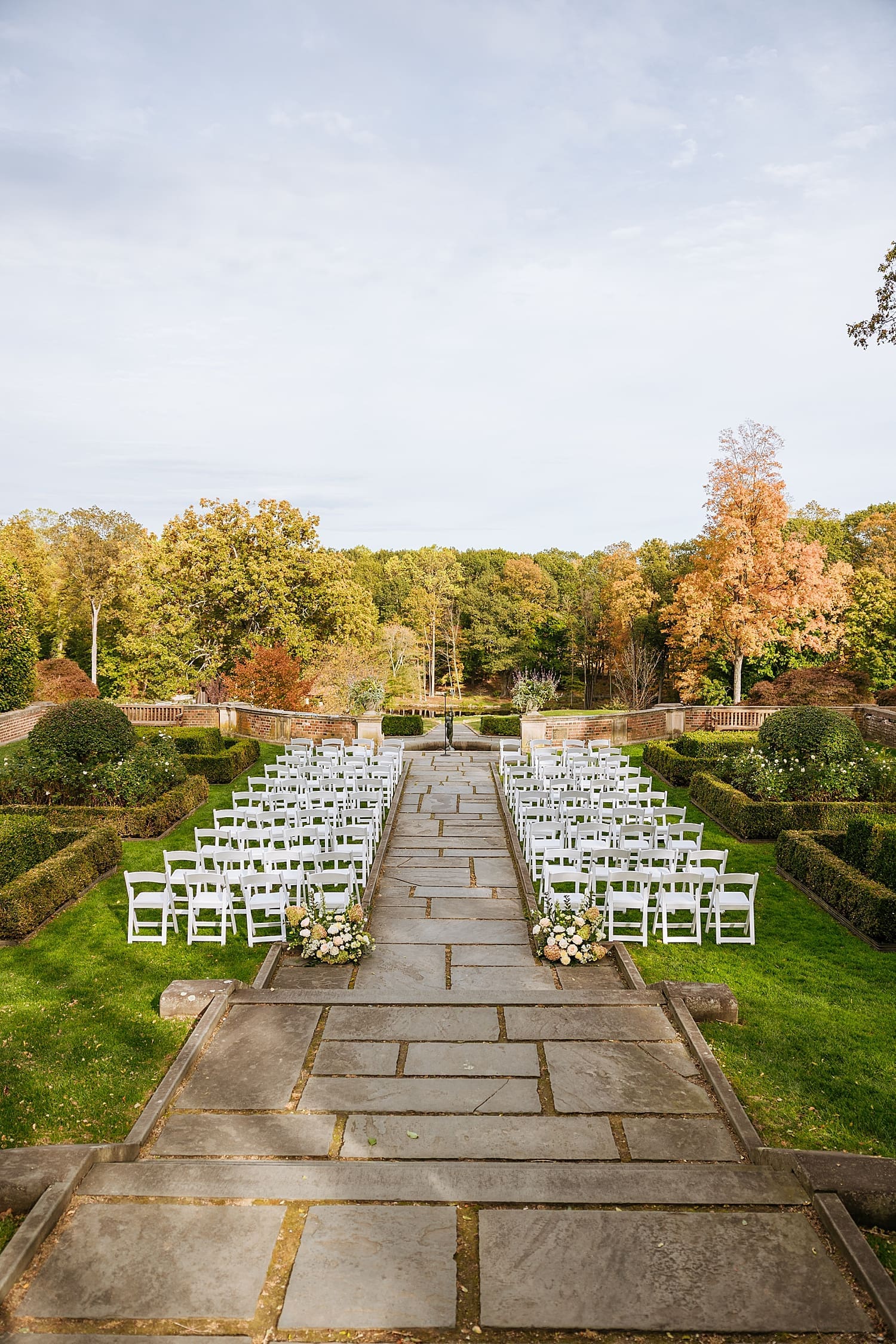 ceremony space set up on the lawn at Waveny House