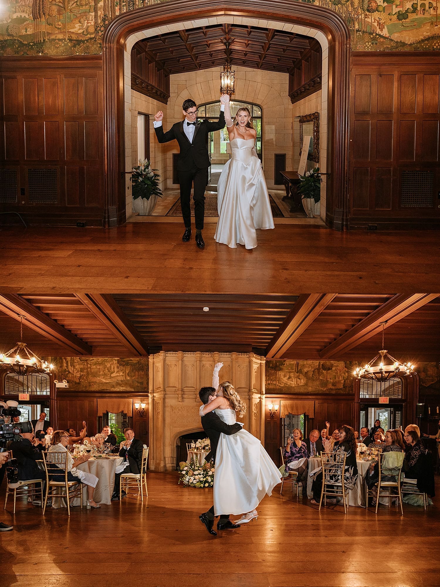 Newlyweds enter their candlelit reception by East Coast wedding photographer