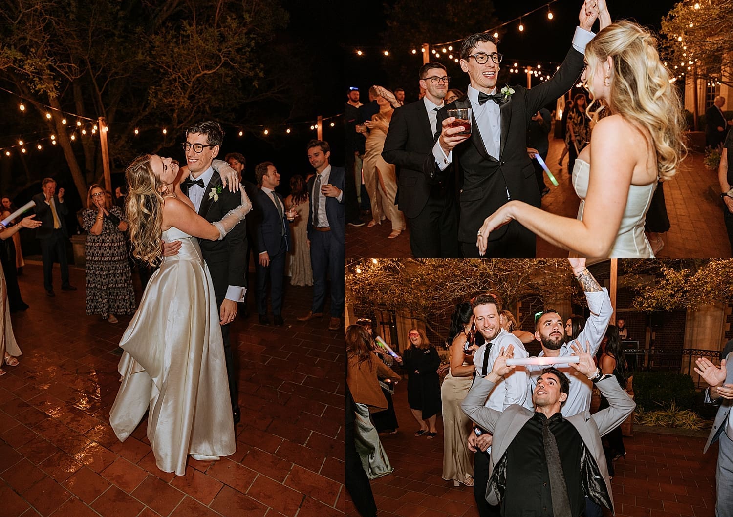 guests dance under twinkle lights during reception by East Coast wedding photographer