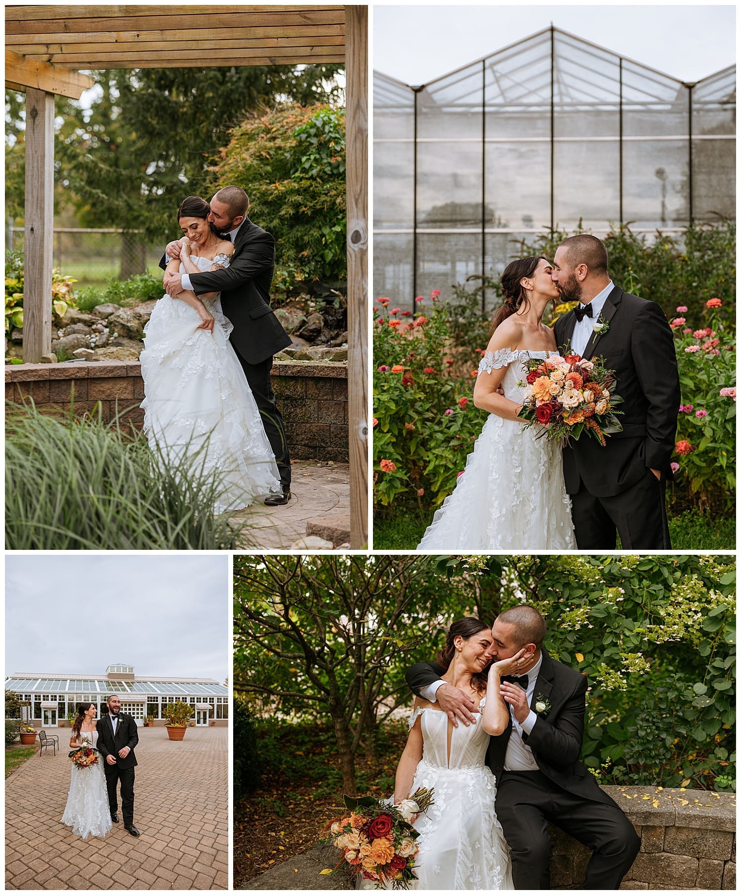 bride and groom outside of greenhouse by Kelly Jean Photography