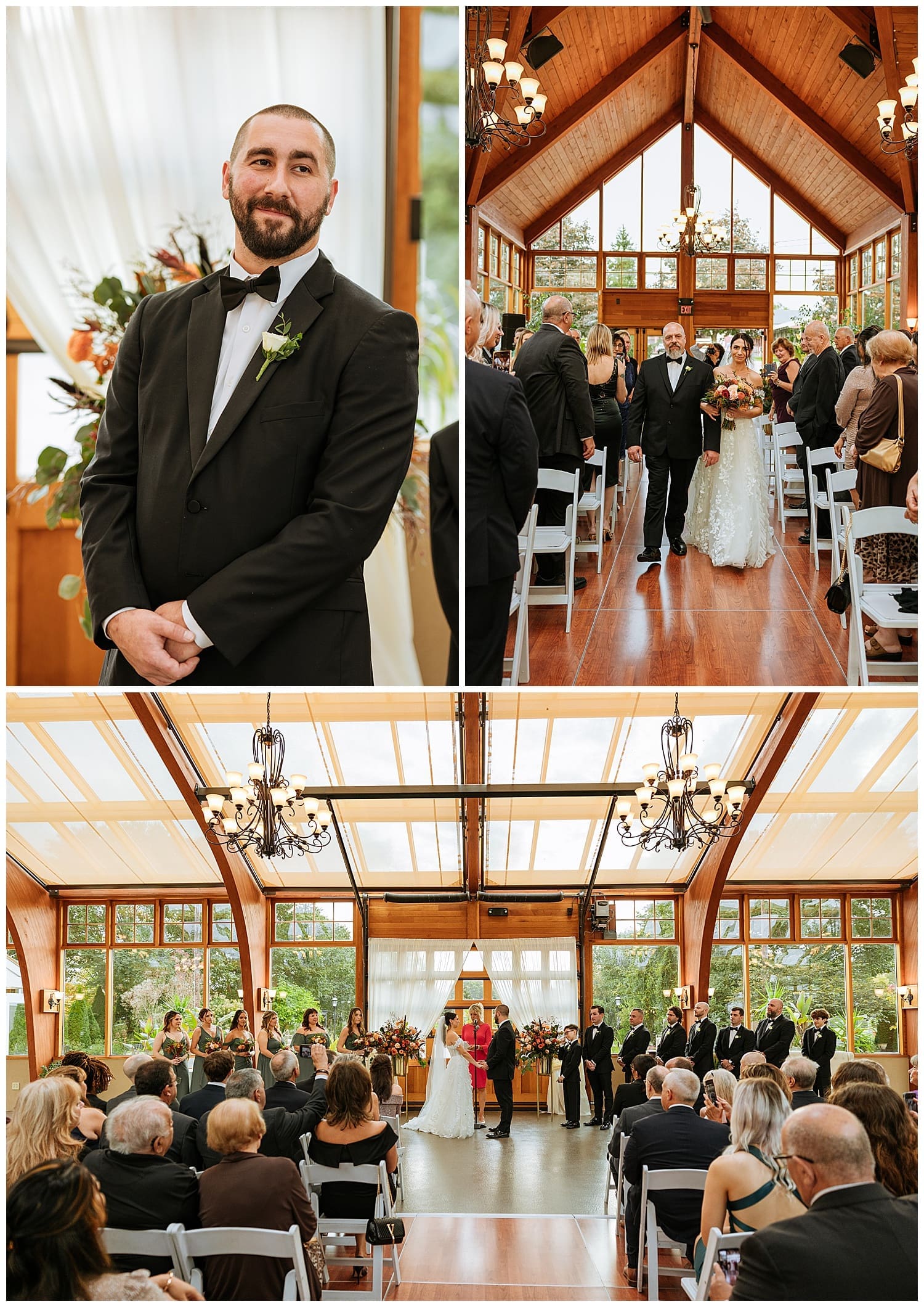 groom watches his bride walk down aisle by Hudson Valley photographer