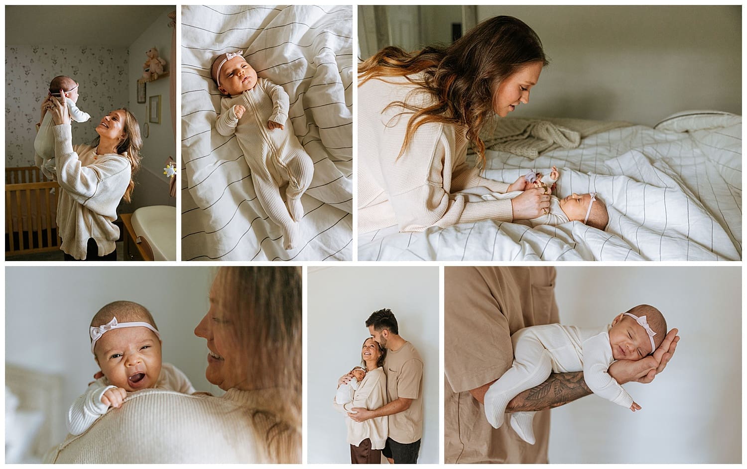 mom and dad snuggle new baby for in-home session